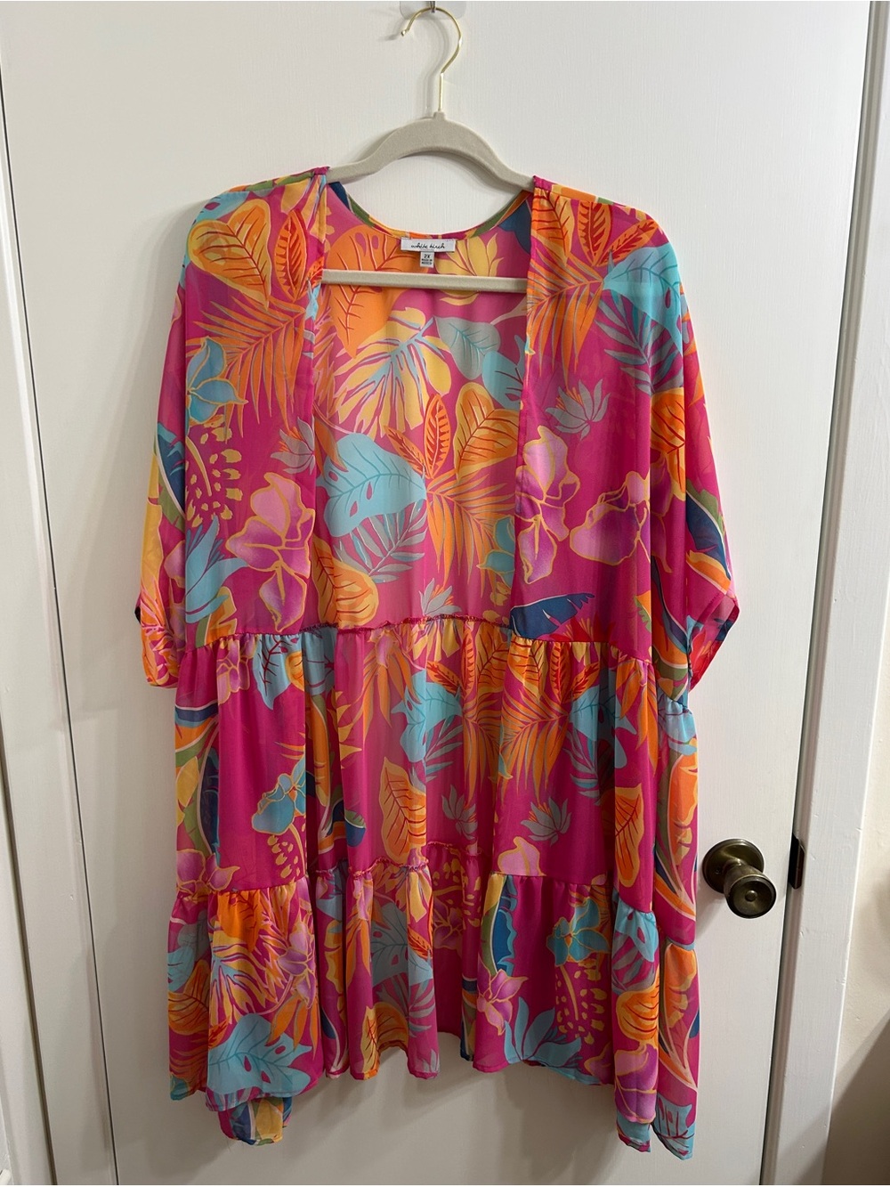 White Birch Boho Floral Tiered Women's Kimono in Magenta & Teal